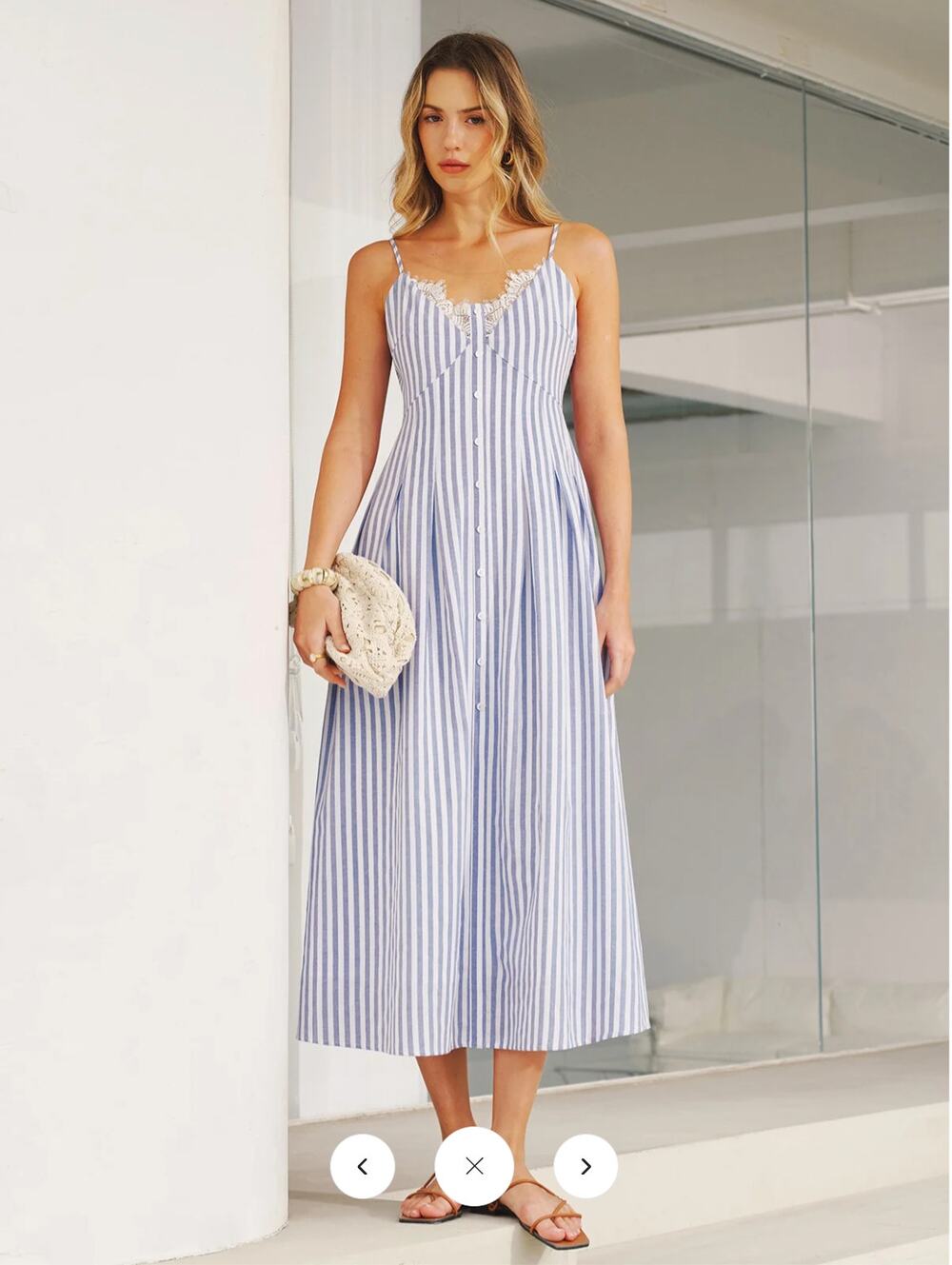 NWT Commense Lace Trim Striped Cami Maxi Dress Sz M